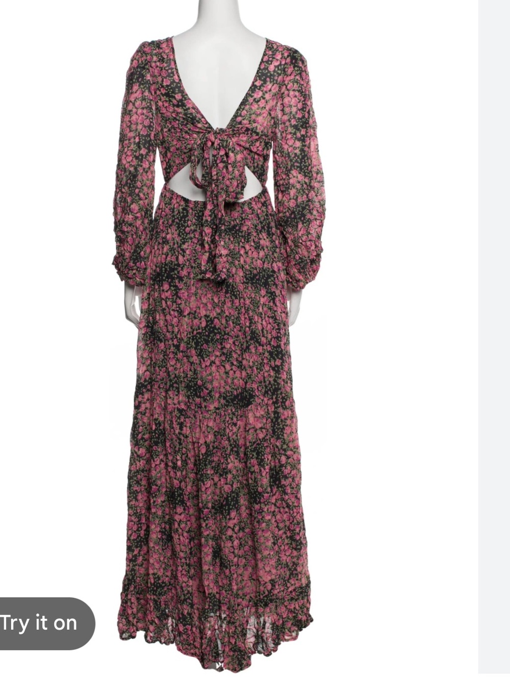 By Timo Pink Floral Long Sleeve Tie-Back Maxi Dress
